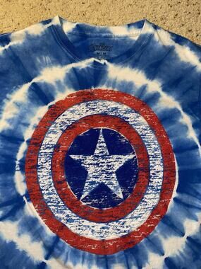 Rare Captain America Adult Medium Marvel Tie Dye Distressed Logo Shield Tee